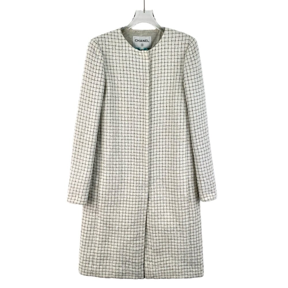 Chanel White crew-neck knitted plaid set